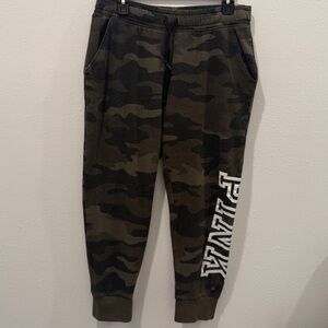 VS Victoria’s Secret PINK Camo Joggers Large Drawstring Green